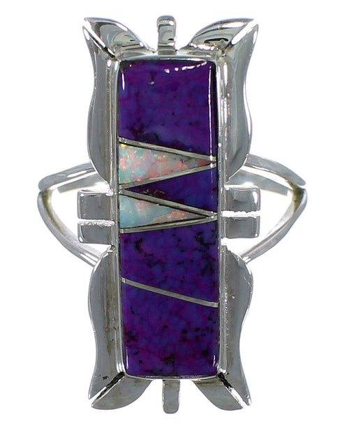 Magenta Turquoise And Opal Inlay Silver Ring Size 8-1/4 AX53879